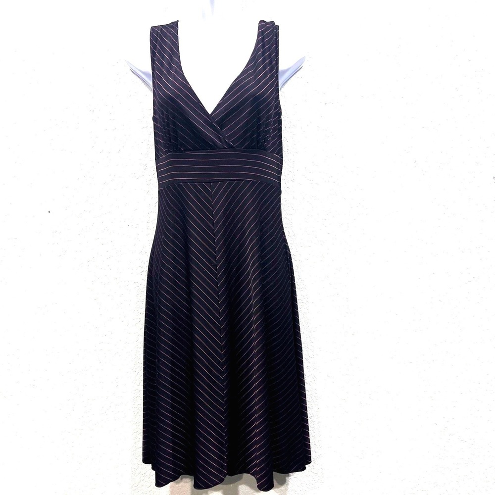 Charlotte Russe‎ V Neck Midi Dress Juniors L Black Pink Chevron Stripe Faux Wrap